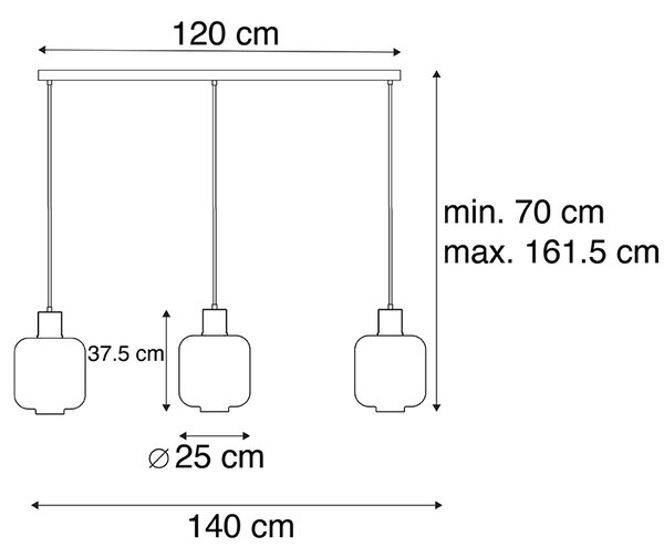 Designerska lampa wisząca czarna z bursztynowym szkłem 3-światła 161,5 cm - Qara