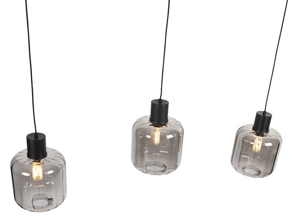 Designerska lampa wisząca czarna z przydymionym szkłem 3-światłowa 161,5 cm - Qara