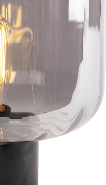 Designerska lampa stołowa czarna z dymionym szkłem - Qara