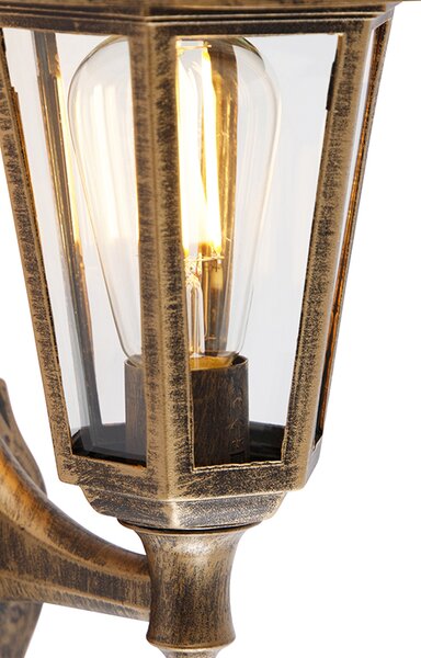 Klasyczna lampa ścienna zewnętrzna antyczne złoto z czujnikiem ruchu - New Haven
