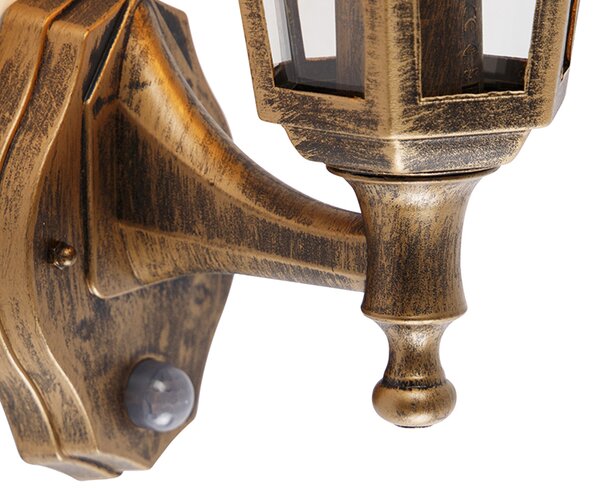Klasyczna lampa ścienna zewnętrzna antyczne złoto z czujnikiem ruchu - New Haven