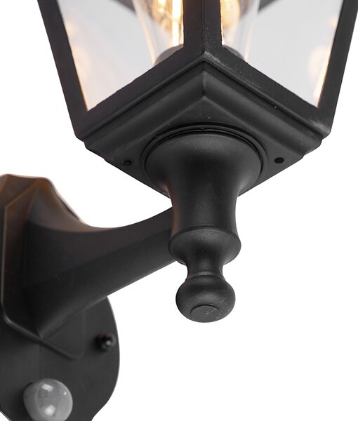 Klasyczna lampa ścienna zewnętrzna czarna z czujnikiem ruchu - Capital