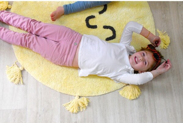 Żółty bawełniany dywan dziecięcy tkany ręcznie odpowiedni do prania ø100 cm You're My Sunshine – Lorena Canals