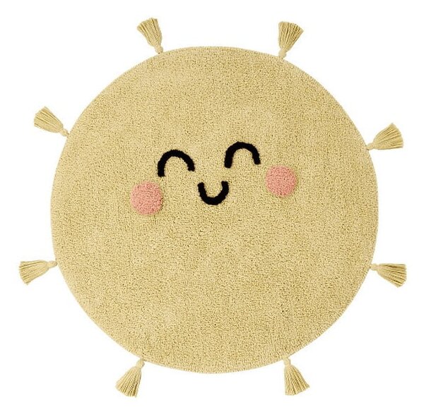 Żółty bawełniany dywan dziecięcy tkany ręcznie odpowiedni do prania ø100 cm You're My Sunshine – Lorena Canals