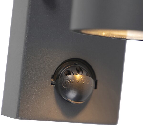 Lampa ścienna zewnętrzna antracytowa z czujnikiem ruchu 2-światła IP44 - Duo