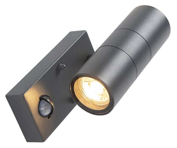 Lampa ścienna zewnętrzna antracytowa z czujnikiem ruchu 2-światła IP44 - Duo
