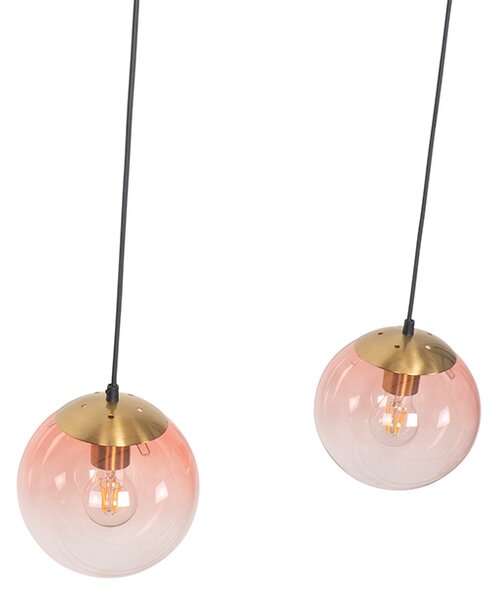 Lampa wisząca w stylu art deco mosiądz z różowym szkłem 3-światłowa - Pallon