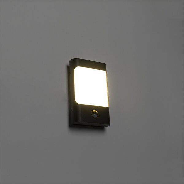 Lampa ścienna czarna z LED IP44 z czujnikiem ruchu - Khuvan