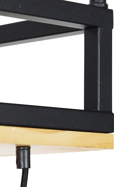 Industrialna lampa wisząca czarna z drewnem 5-świateł - Shelf