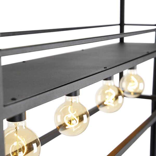 Industrialna lampa wisząca czarna z półką duża 4 światła - Cage Rack