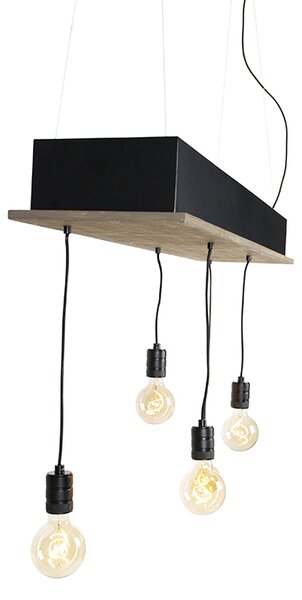 Rustykalna lampa wisząca czarna z drewnem 5-światłowa - Flair