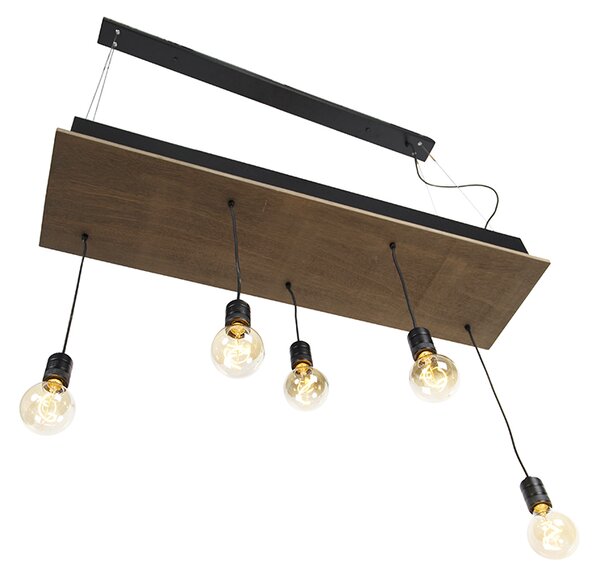 Rustykalna lampa wisząca czarna z drewnem 5-światłowa - Flair