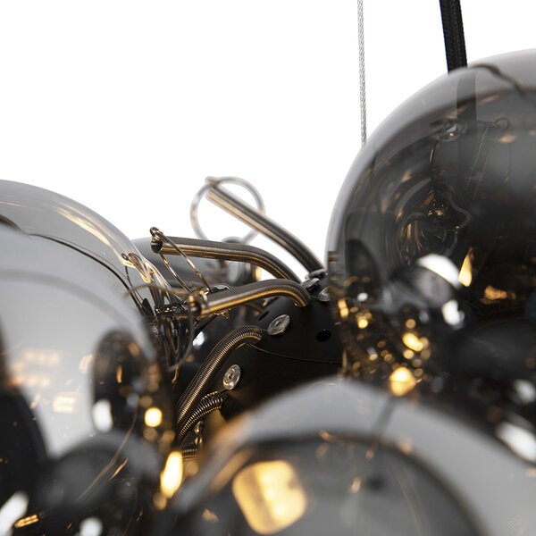 Designerska lampa wisząca czarna z przydymionym szkłem okrągła 8-świateł - Uvas