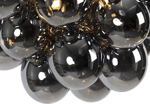 Designerska lampa wisząca czarna z przydymionym szkłem okrągła 8-świateł - Uvas