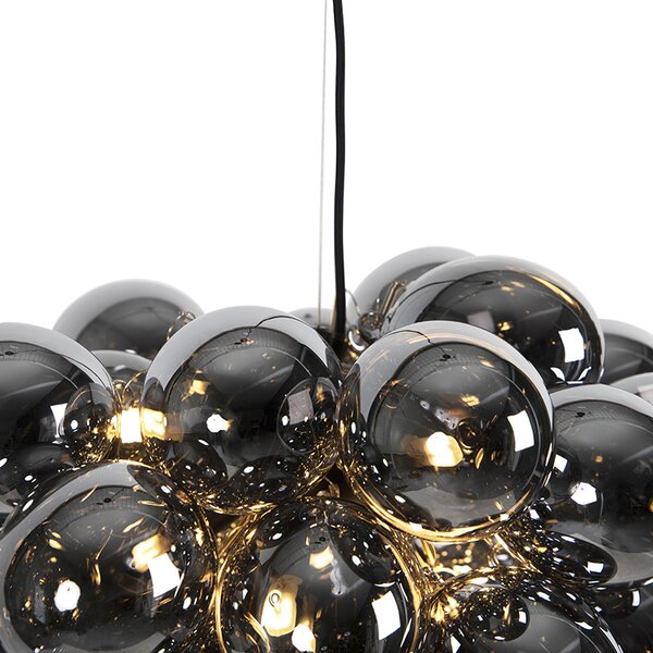 Designerska lampa wisząca czarna z przydymionym szkłem okrągła 8-świateł - Uvas