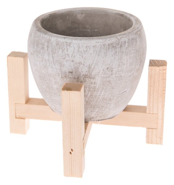 Szara doniczka betonowa na drewnianym stojaku Dakls Natural, ø 13 cm