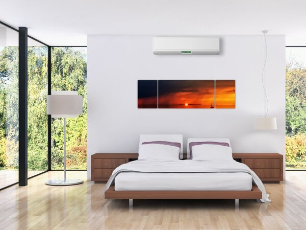 Obraz zachodu słońca z żaglówką (170x50 cm)