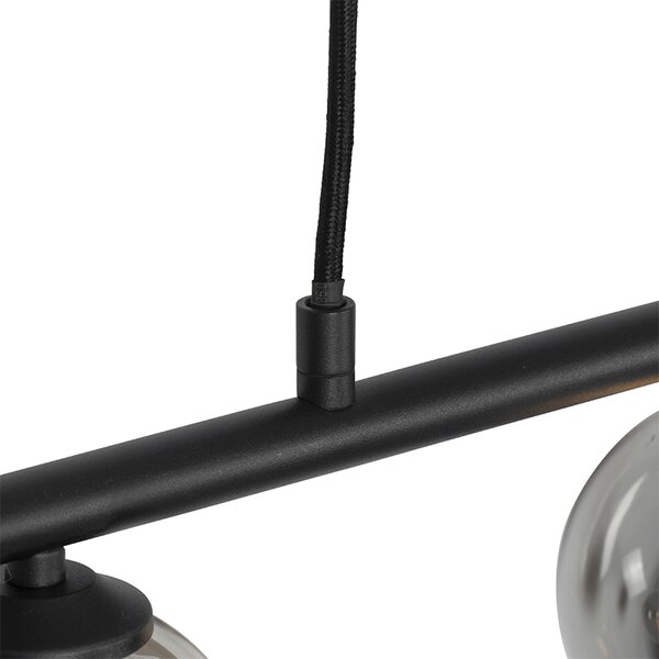 Nowoczesna lampa wisząca czarna 100 cm 5-świateł z dymionym szkłem - Athens