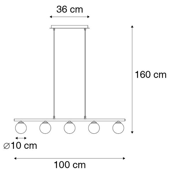 Nowoczesna lampa wisząca czarna 100 cm 5-świateł z dymionym szkłem - Athens