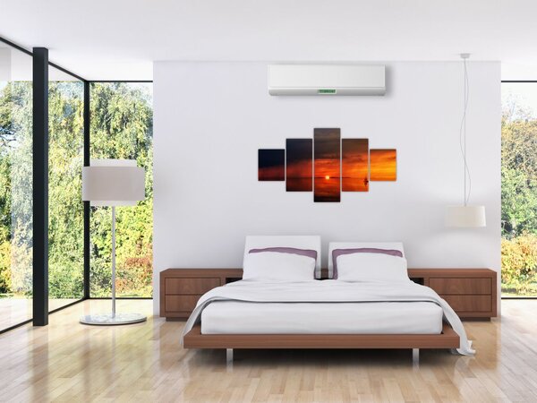 Obraz zachodu słońca z żaglówką (125x70 cm)