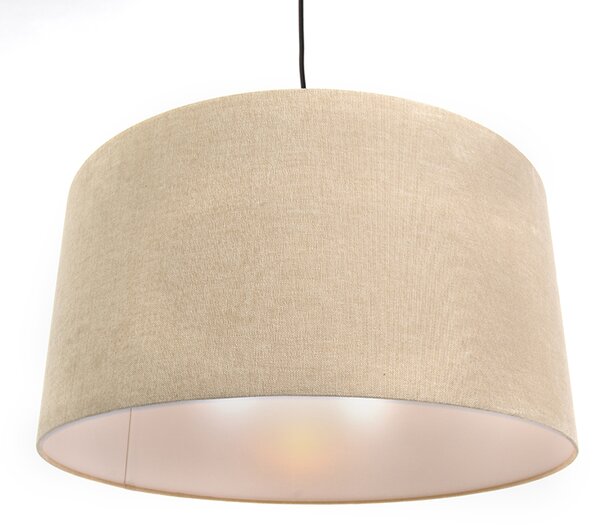 Rustykalna lampa wisząca czarna z beżowym kloszem 50cm - Combi