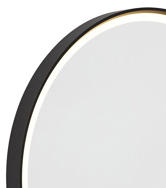 Lustro łazienkowe czarne 50 cm z LED, 3-stopniowe ściemnianie dotykowe, okrągłe - Miral