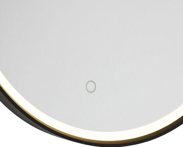 Lustro łazienkowe czarne 50 cm z LED, 3-stopniowe ściemnianie dotykowe, okrągłe - Miral