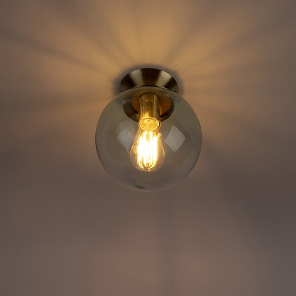 Lampa sufitowa w stylu art deco mosiądz z niebieskim szkłem - Pallon