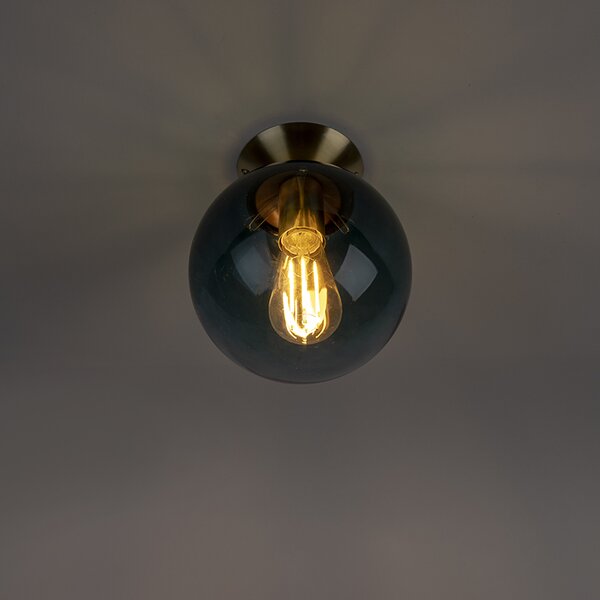 Lampa sufitowa art deco mosiądz z oceanicznym niebieskim szkłem - Pallon