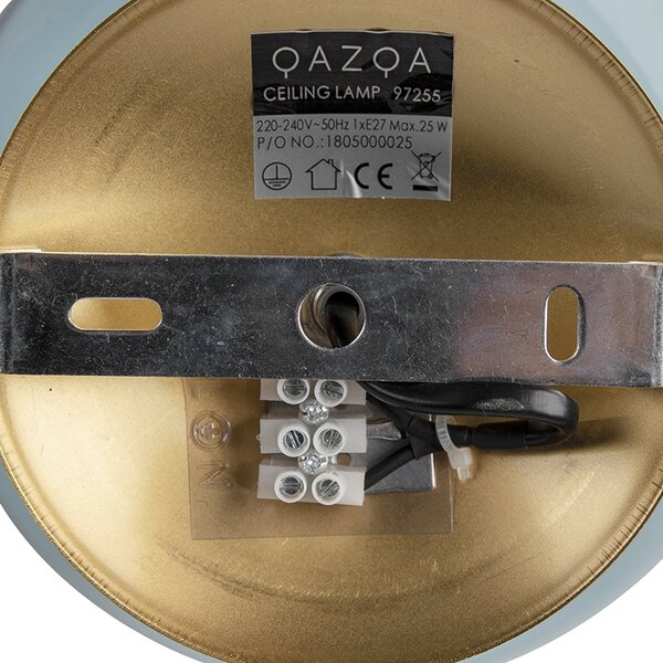 Lampa sufitowa w stylu art deco mosiądz z niebieskim szkłem - Pallon
