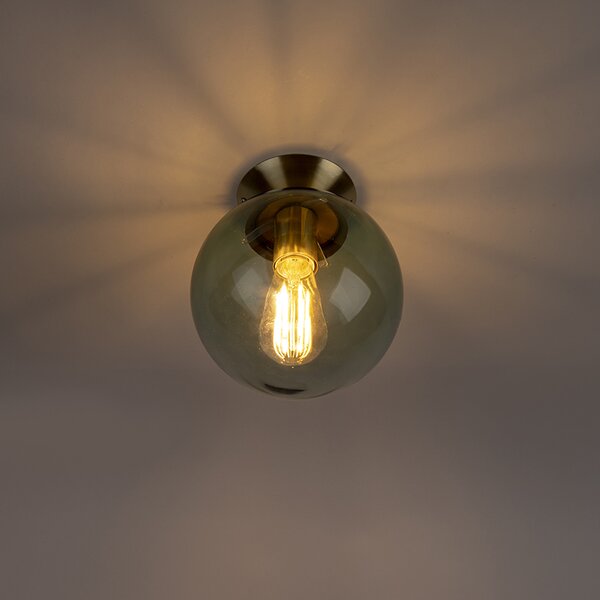 Lampa sufitowa w stylu art deco mosiądz z zielonym szkłem - Pallon