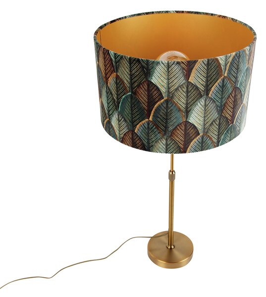 Lampa stołowa brązowa z aksamitnym abażurem w kształcie liścia i złotym wnętrzem - Parte