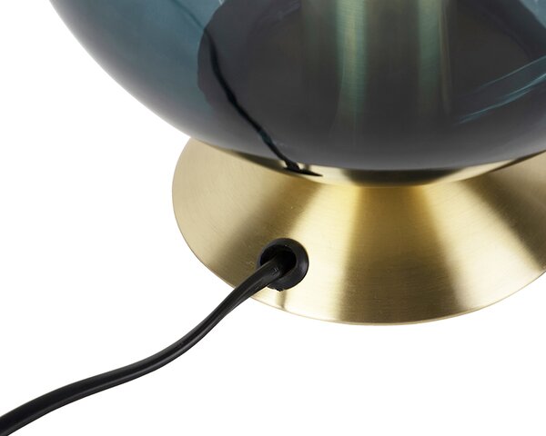 Lampa stołowa w stylu art deco mosiądz z oceanicznym niebieskim szkłem - Pallon
