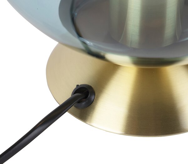 Lampa stołowa w stylu art deco mosiądz z niebieskim szkłem - Pallon