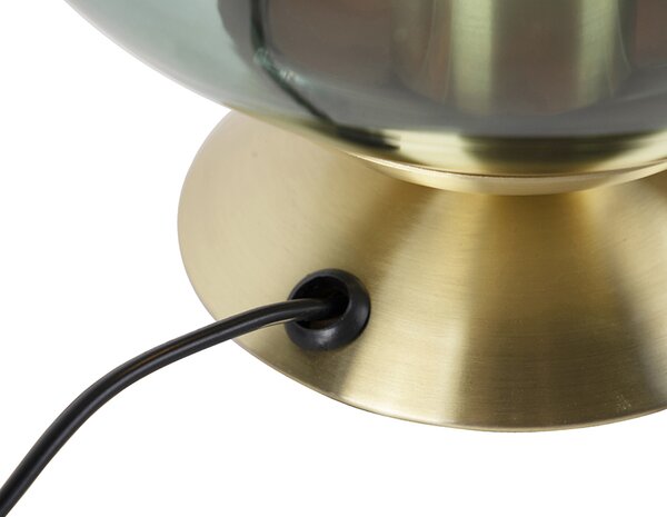 Lampa stołowa art deco mosiądz z zielonym szkłem - Pallon