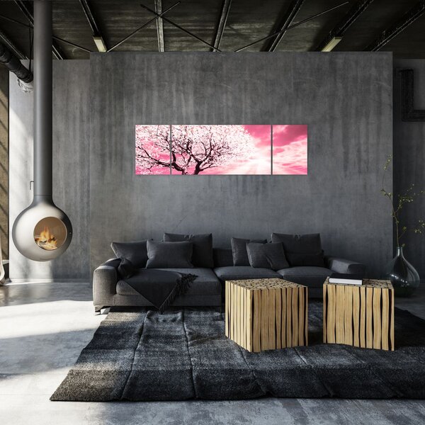 Różowy obraz drzewa (170x50 cm)