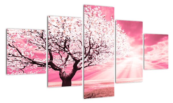 Różowy obraz drzewa (125x70 cm)