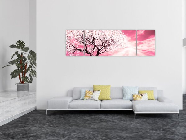 Różowy obraz drzewa (170x50 cm)