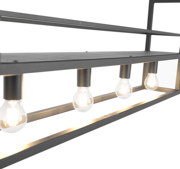 Lampa wisząca czarna z półką 4-światła - Cage Rack