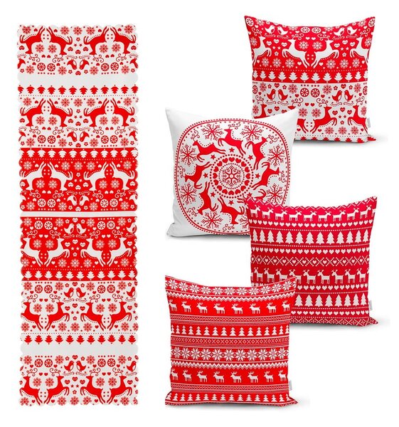 Zestaw 4 świątecznych poszewek na poduszki i bieżnika Minimalist Cushion Covers Christmas