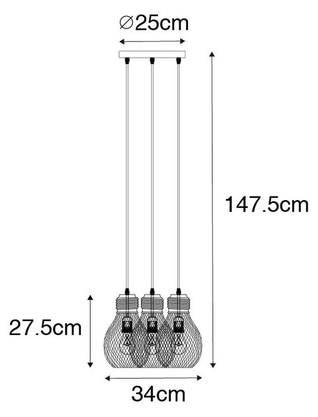 Designerska lampa wisząca czarna 3-światłowa - Raga