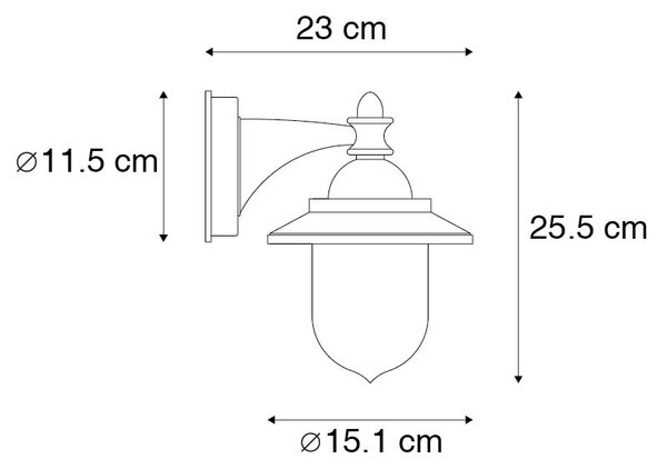 Klasyczna lampa ścienna zewnętrzna czarna IP44 - Oxford