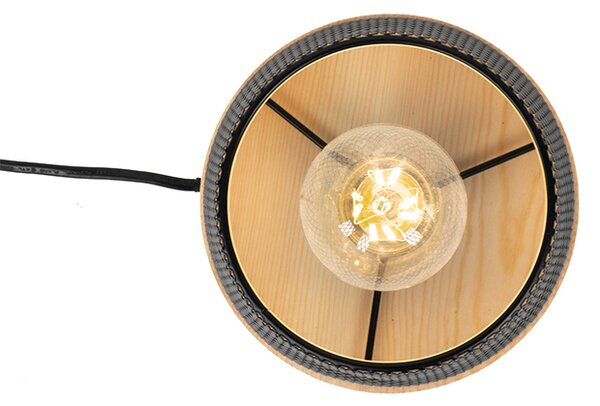 Designerska lampa stołowa czarna z drewnem - Bosk