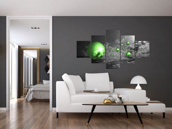 Obraz zielonych abstrakcyjnych kul (125x70 cm)