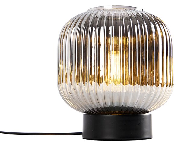 Lampa stołowa art deco czarna z dymionym szkłem - Karel