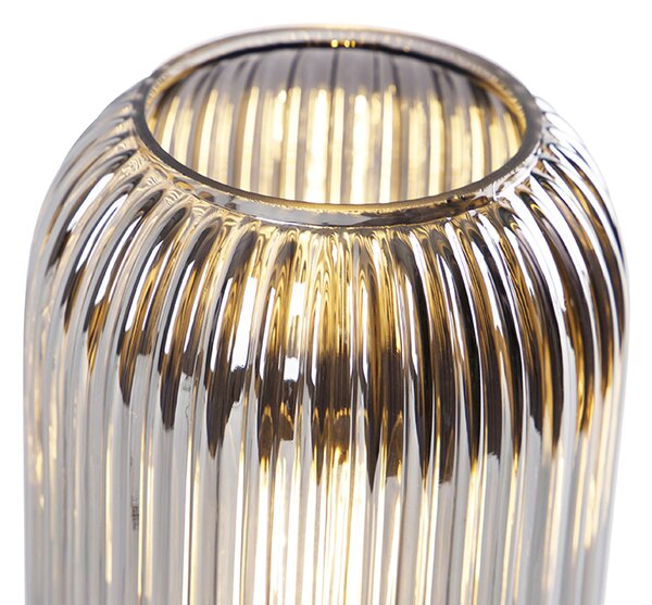 Lampa stołowa art deco czarna z przydymionym szkłem - Banci