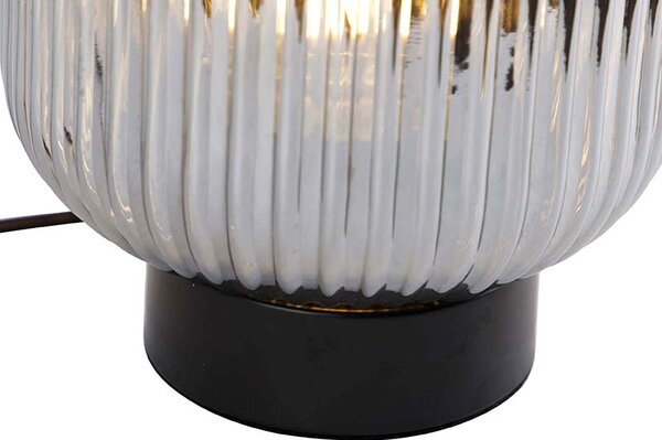 Lampa stołowa art deco czarna z dymionym szkłem - Karel