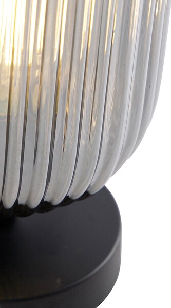 Lampa stołowa art deco czarna z przydymionym szkłem - Banci