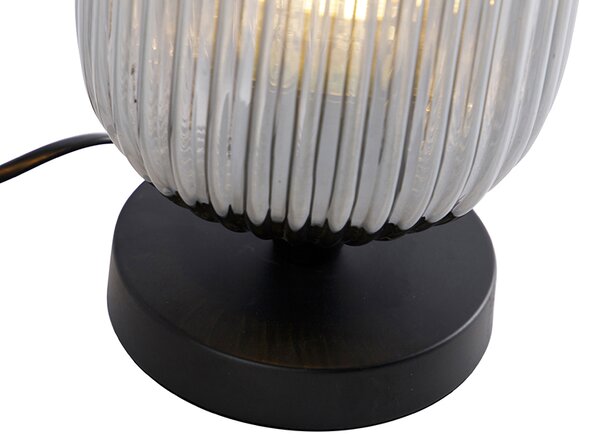 Lampa stołowa art deco czarna z przydymionym szkłem - Banci