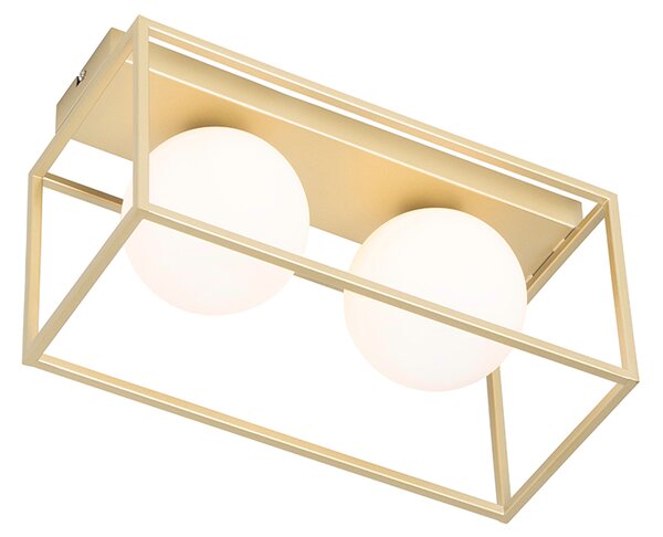 Designerska lampa sufitowa złota z białym szkłem 2-światła - Aniek
